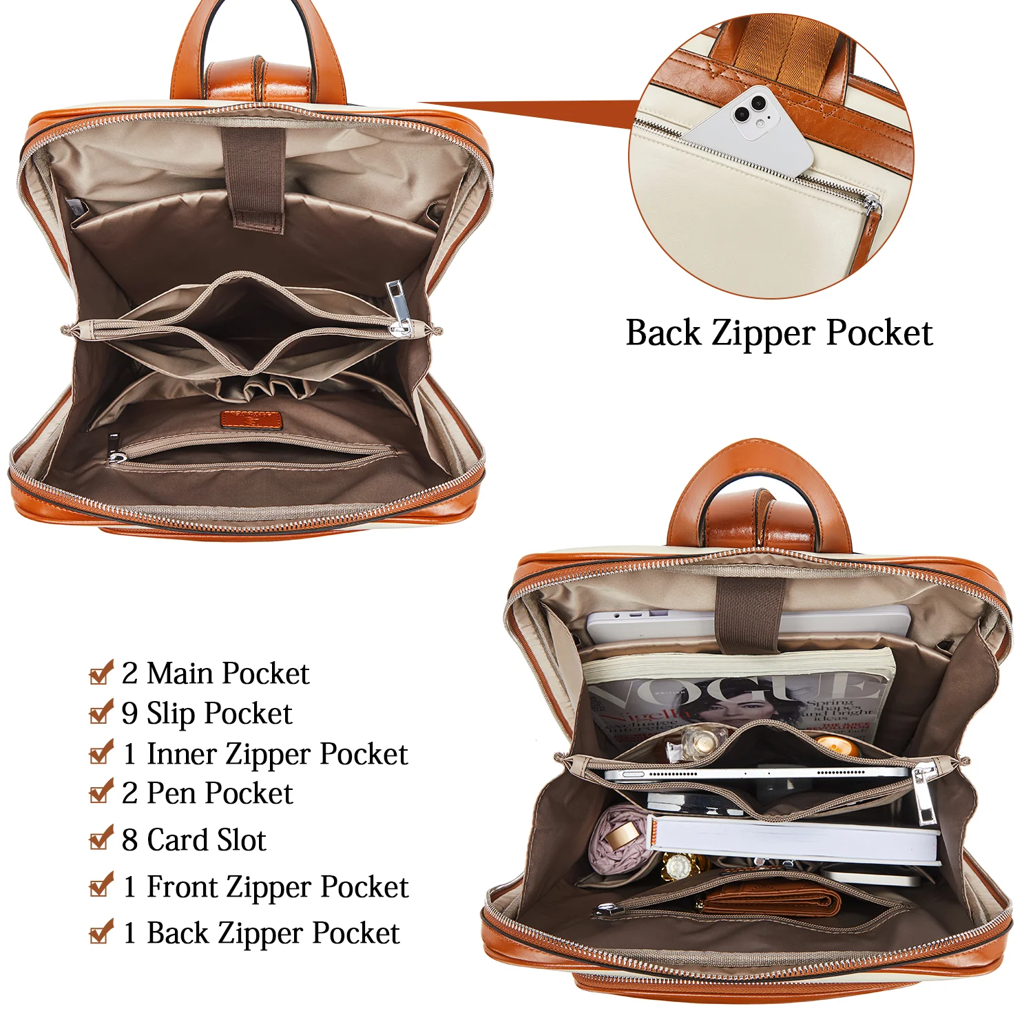 Vrba Large Genuine Leather Backpack Purse - Image 12
