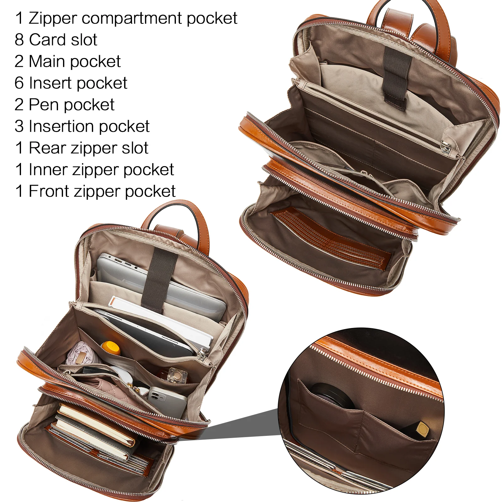 Vallis Vintage Leather Laptop College Travel Backpack - Image 11