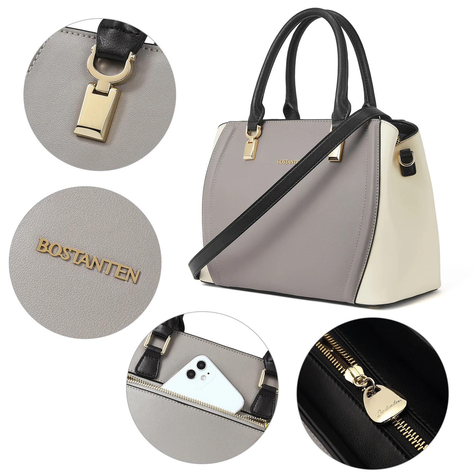 Designer 11'' Leather Satchel With Crossbody Strap - Image 36