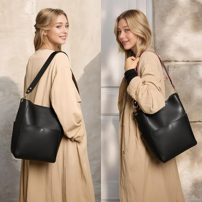Lotty Genuine Leather Bucket Bag With 2 Shoulder Straps - Image 14
