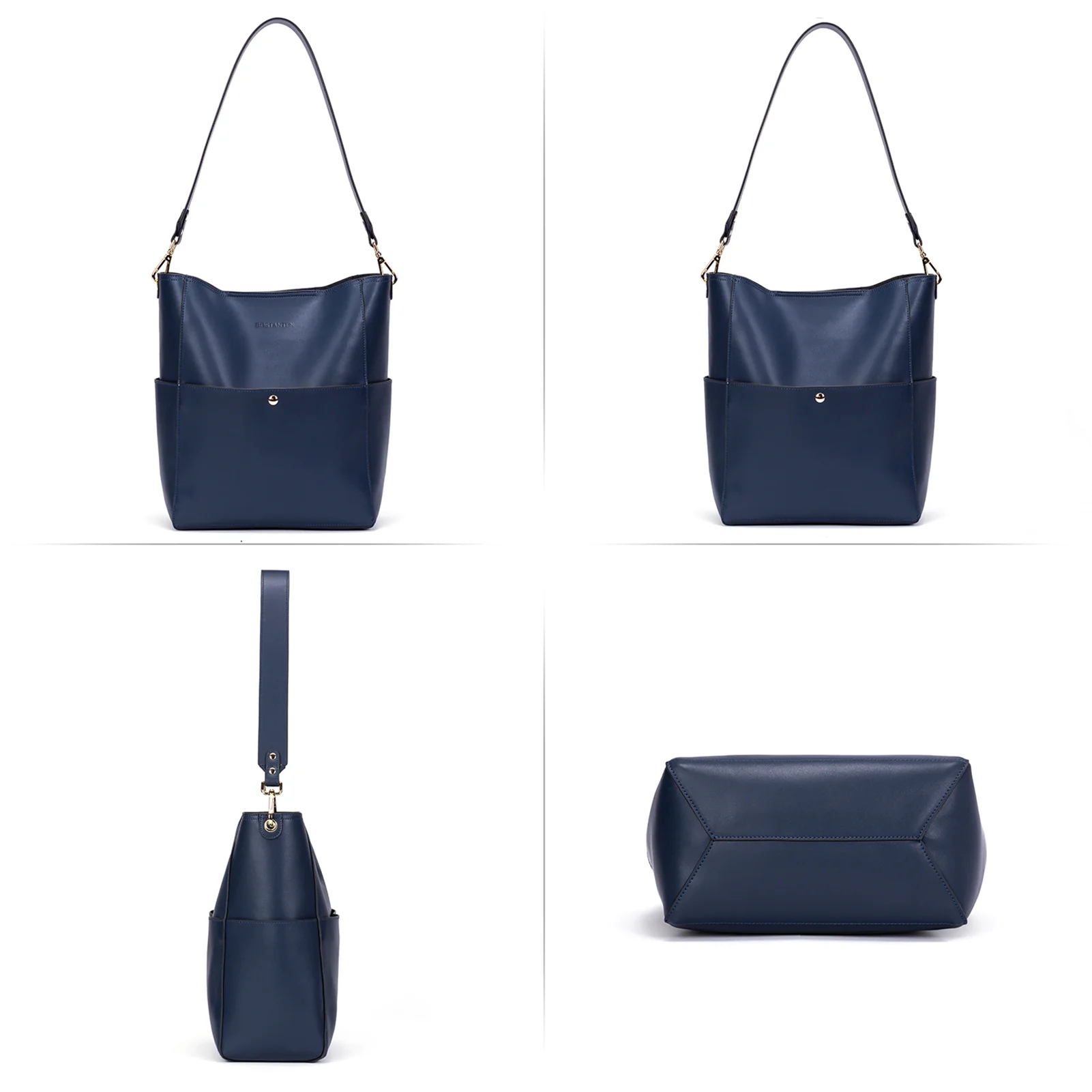 Lotty Genuine Leather Bucket Bag With 2 Shoulder Straps - Image 43