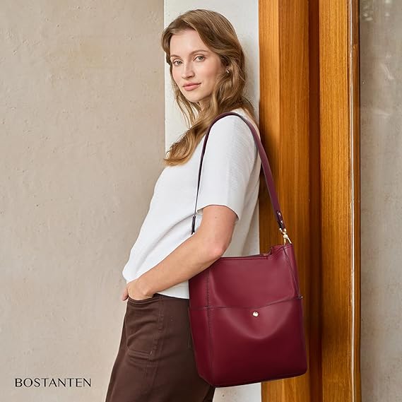 Lotty Genuine Leather Bucket Bag With 2 Shoulder Straps - Image 46