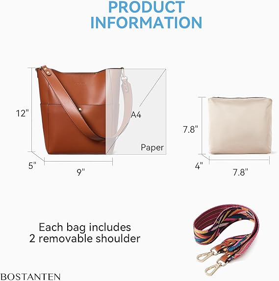 Lotty Genuine Leather Bucket Bag With 2 Shoulder Straps - Image 5