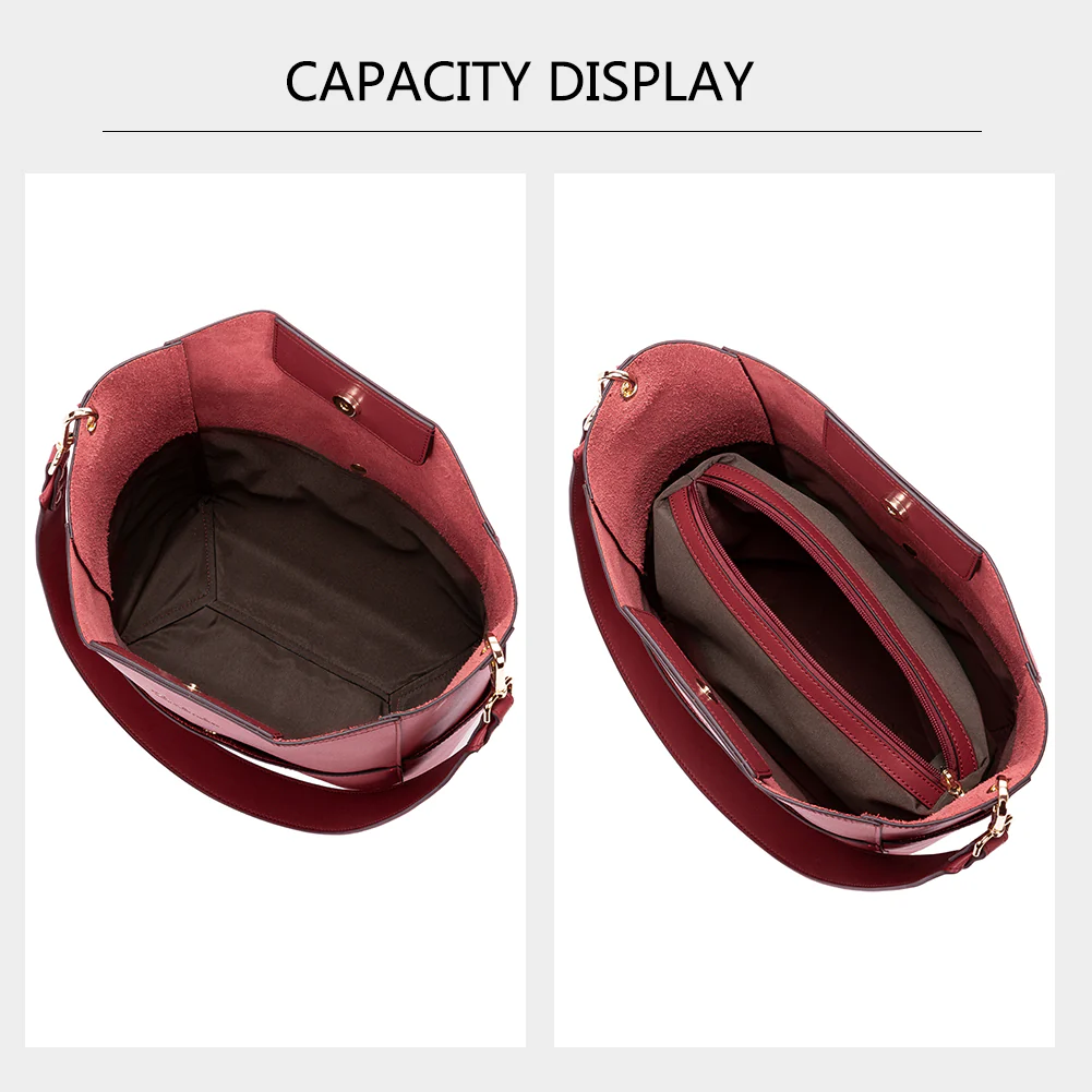 Lotty Genuine Leather Bucket Bag With 2 Shoulder Straps - Image 51